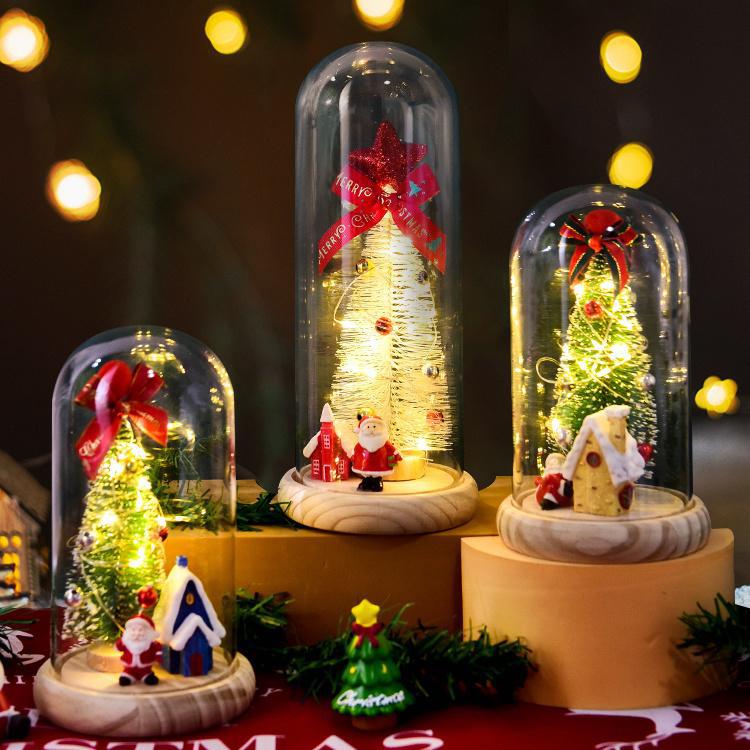 Snow Globe LED-Lit Mini Christmas Tree Wooden Base