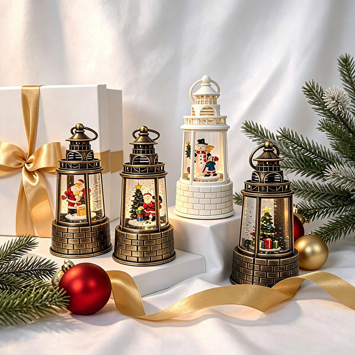 Snow Lantern Moving Snowman Scene Warm LED Light