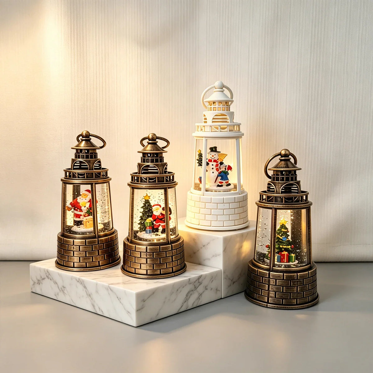 Snow Lantern Moving Snowman Scene Warm LED Light