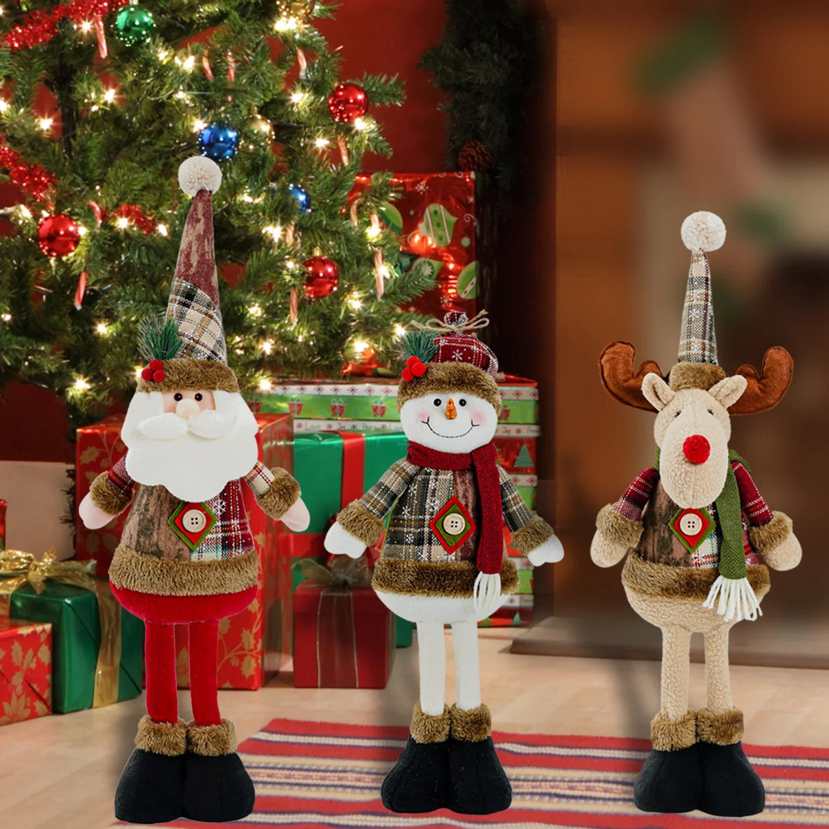 Snowman Figure Checkered Sweater Red Scarf Stable Base