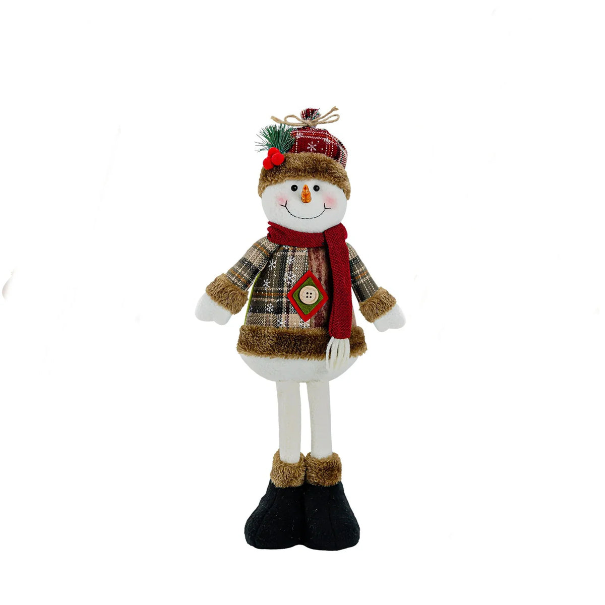 Snowman Figure Checkered Sweater Red Scarf Stable Base