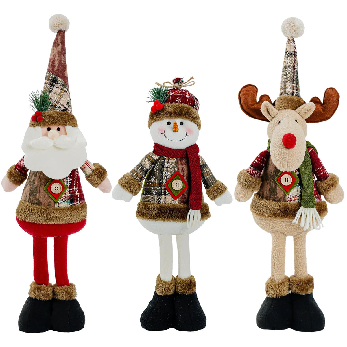 Snowman Figure Checkered Sweater Red Scarf Stable Base
