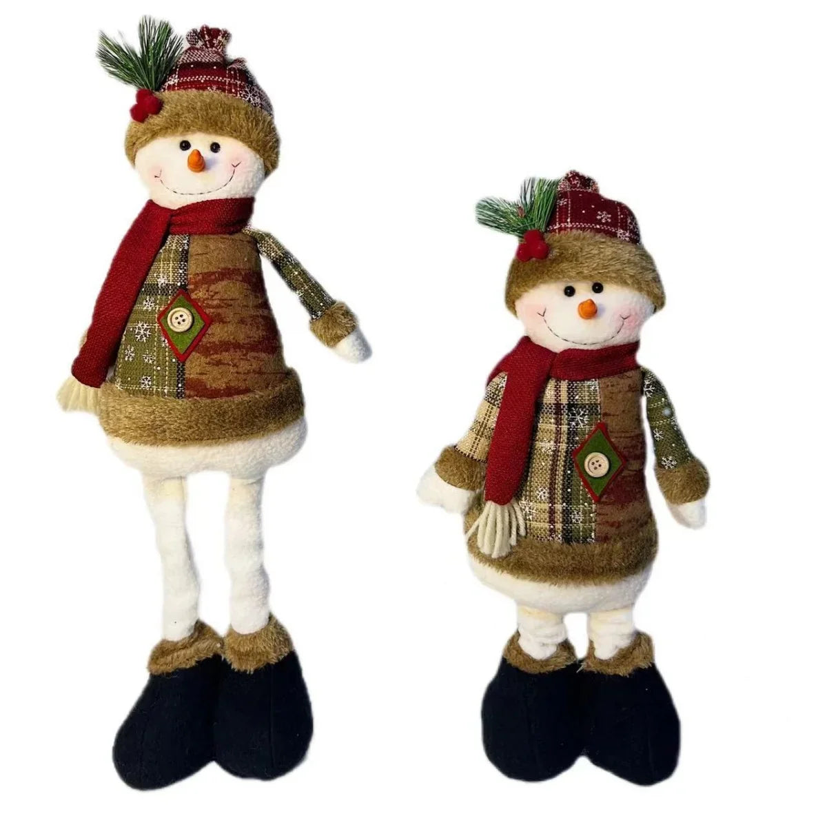 Snowman Figure Checkered Sweater Red Scarf Stable Base