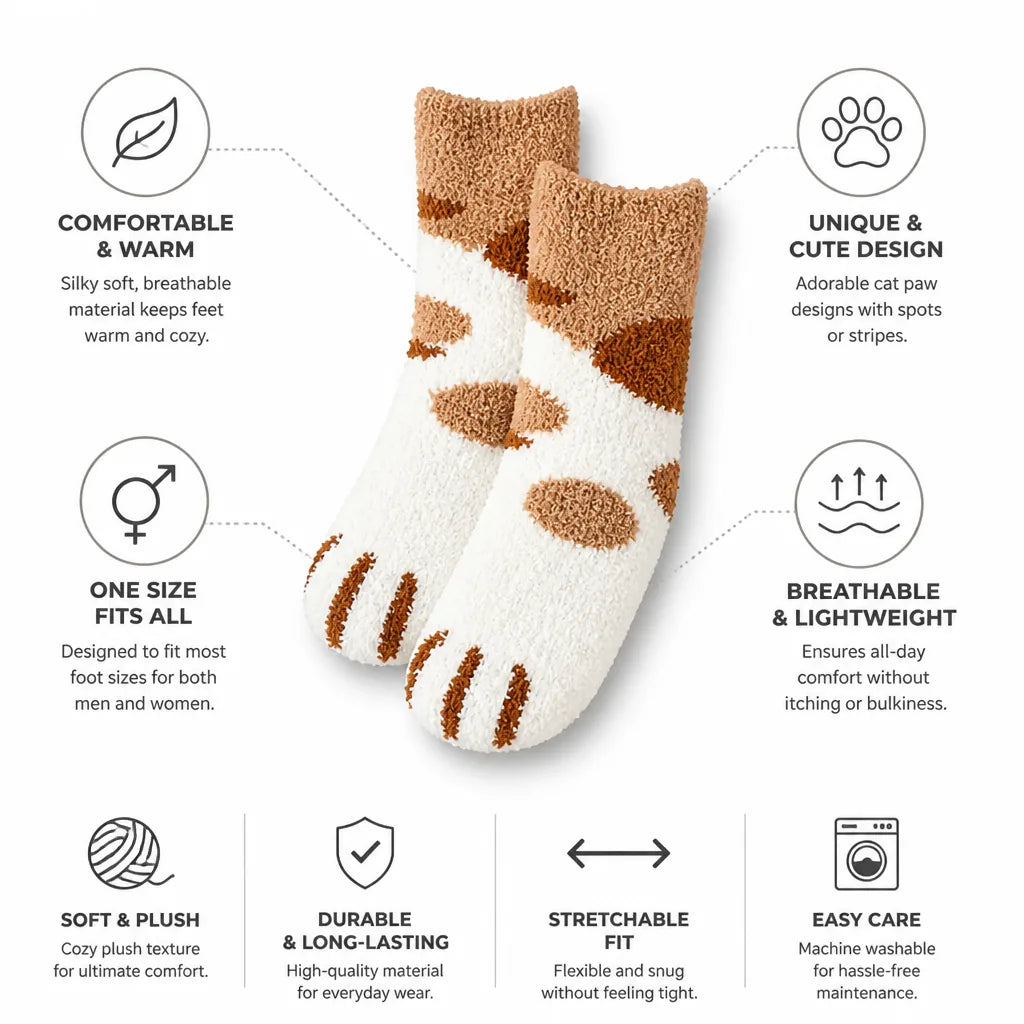 Socks Cat Paw Plush Silky-Soft One Size