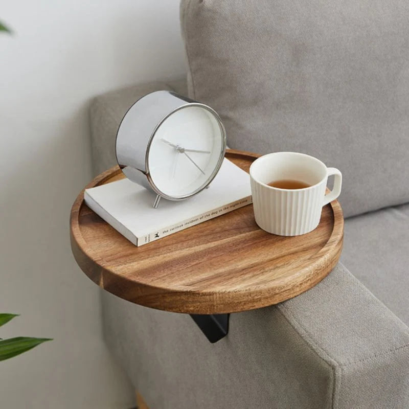 Sofa Armrest Tray Clip-On Walnut Solid Wood