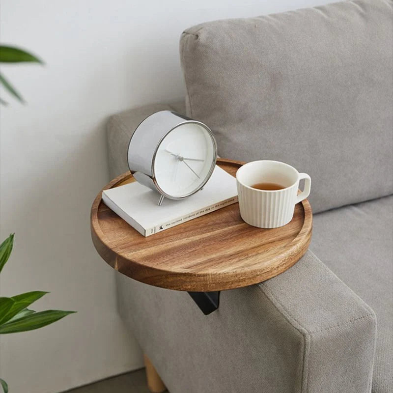 Sofa Armrest Tray Clip-On Walnut Solid Wood