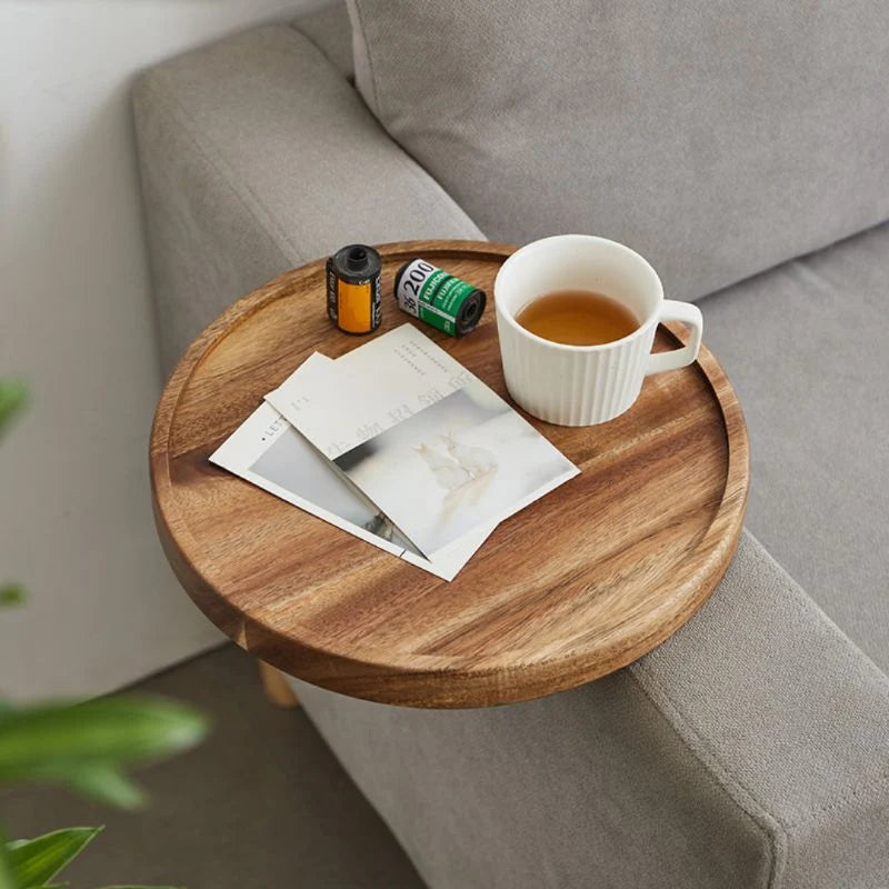 Sofa Armrest Tray Clip-On Walnut Solid Wood