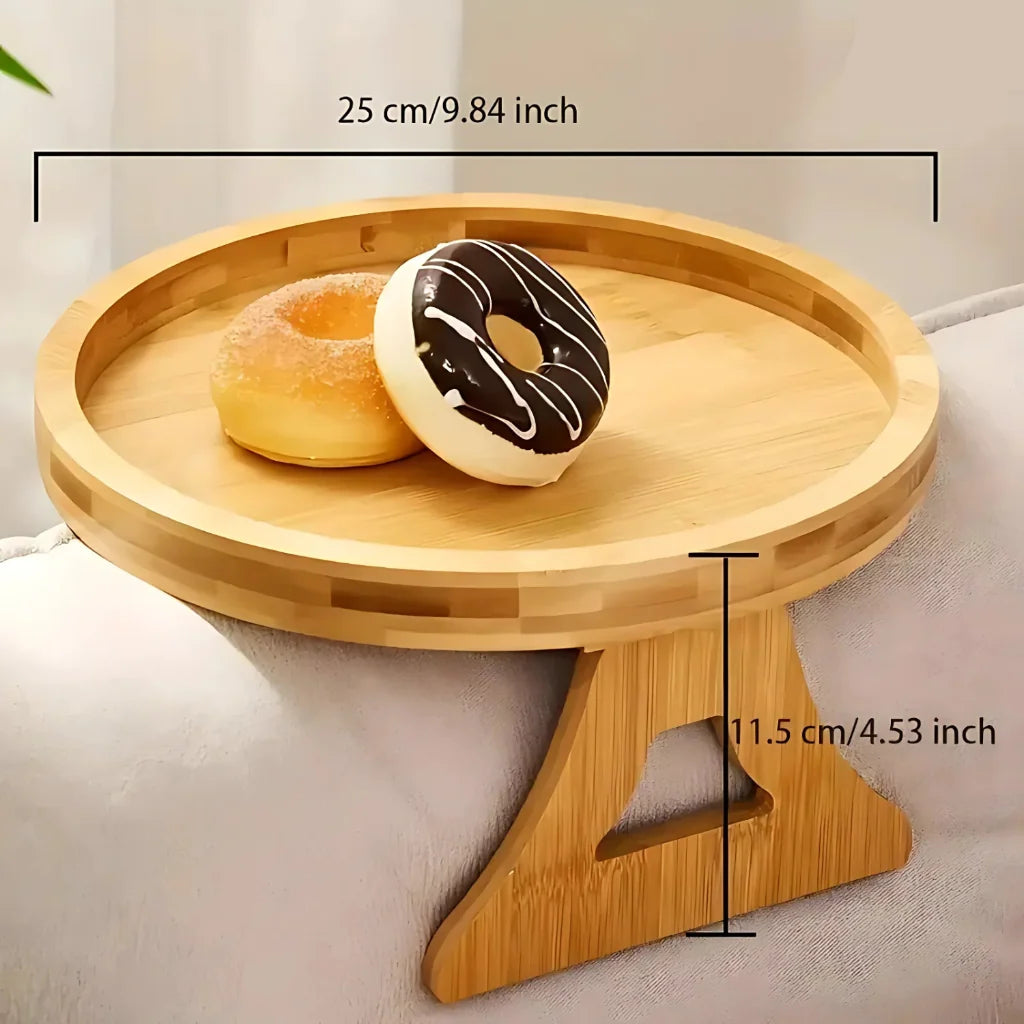 Sofa Armrest Tray Table Foldable Weighted & Strap-Secured