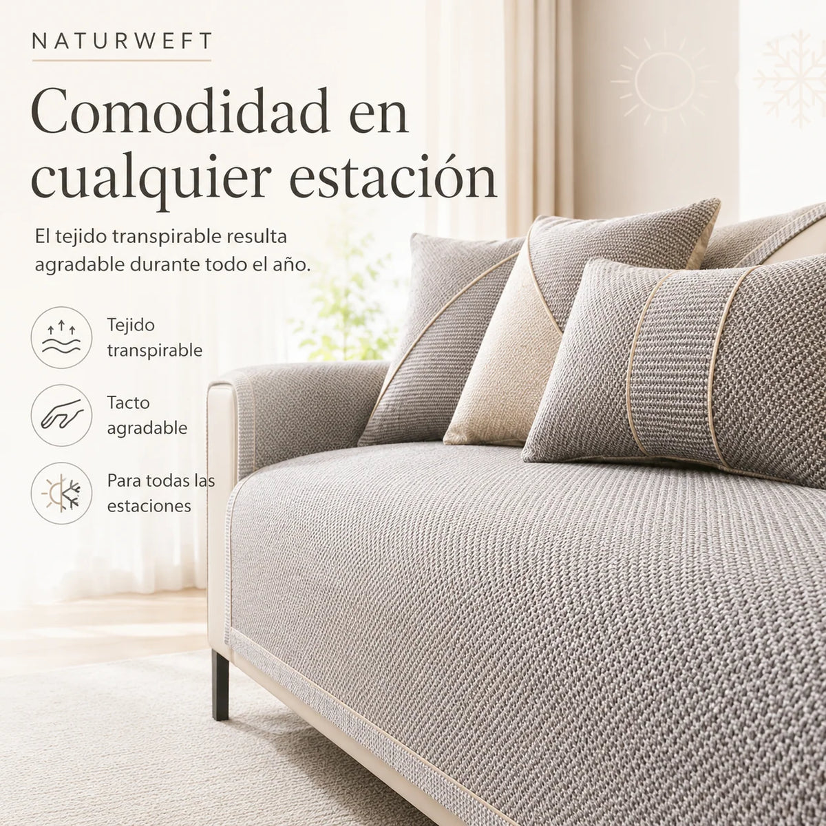 Sofa Cover Modular Quilted Cotton-Linen Non-Slip Backing