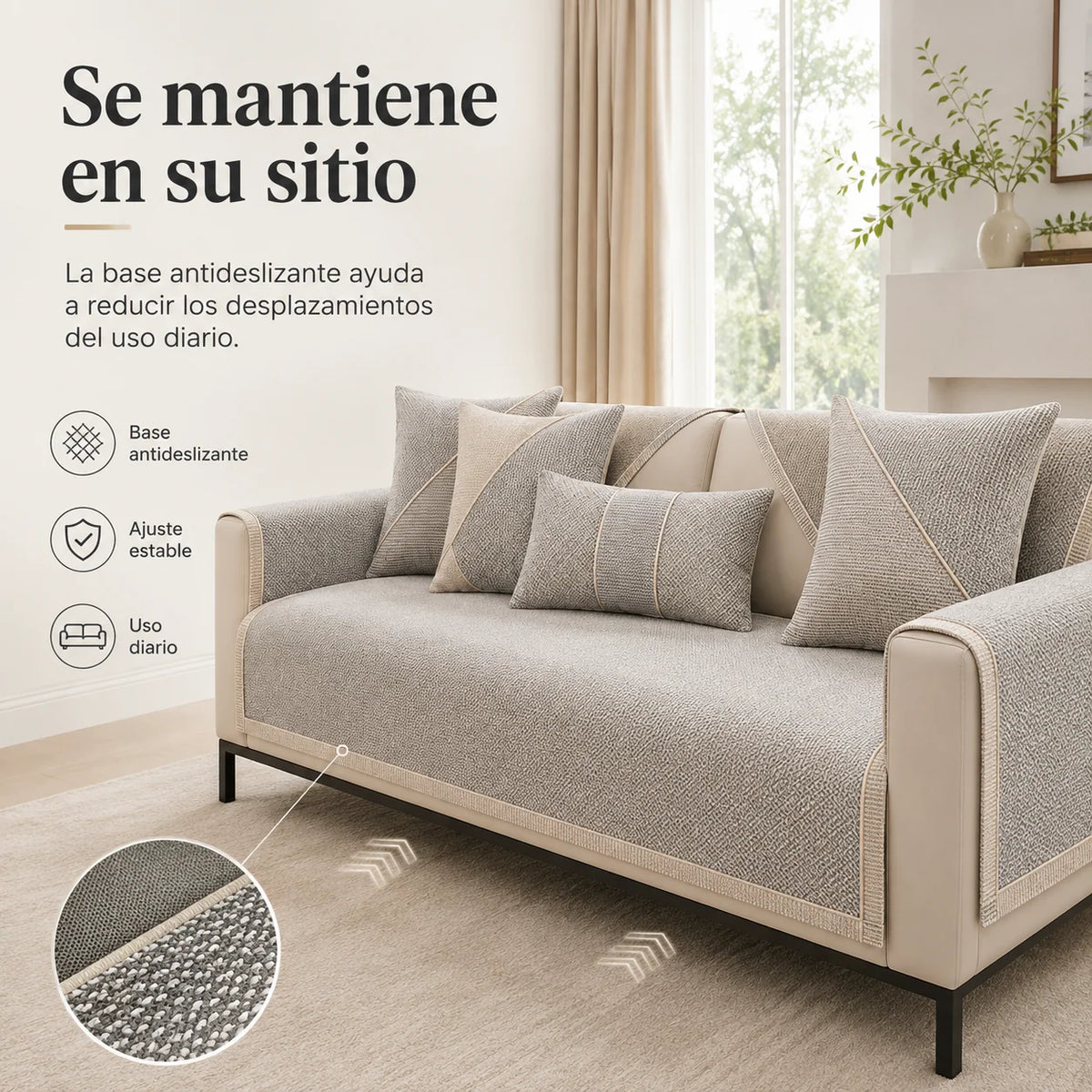 Sofa Cover Modular Quilted Cotton-Linen Non-Slip Backing