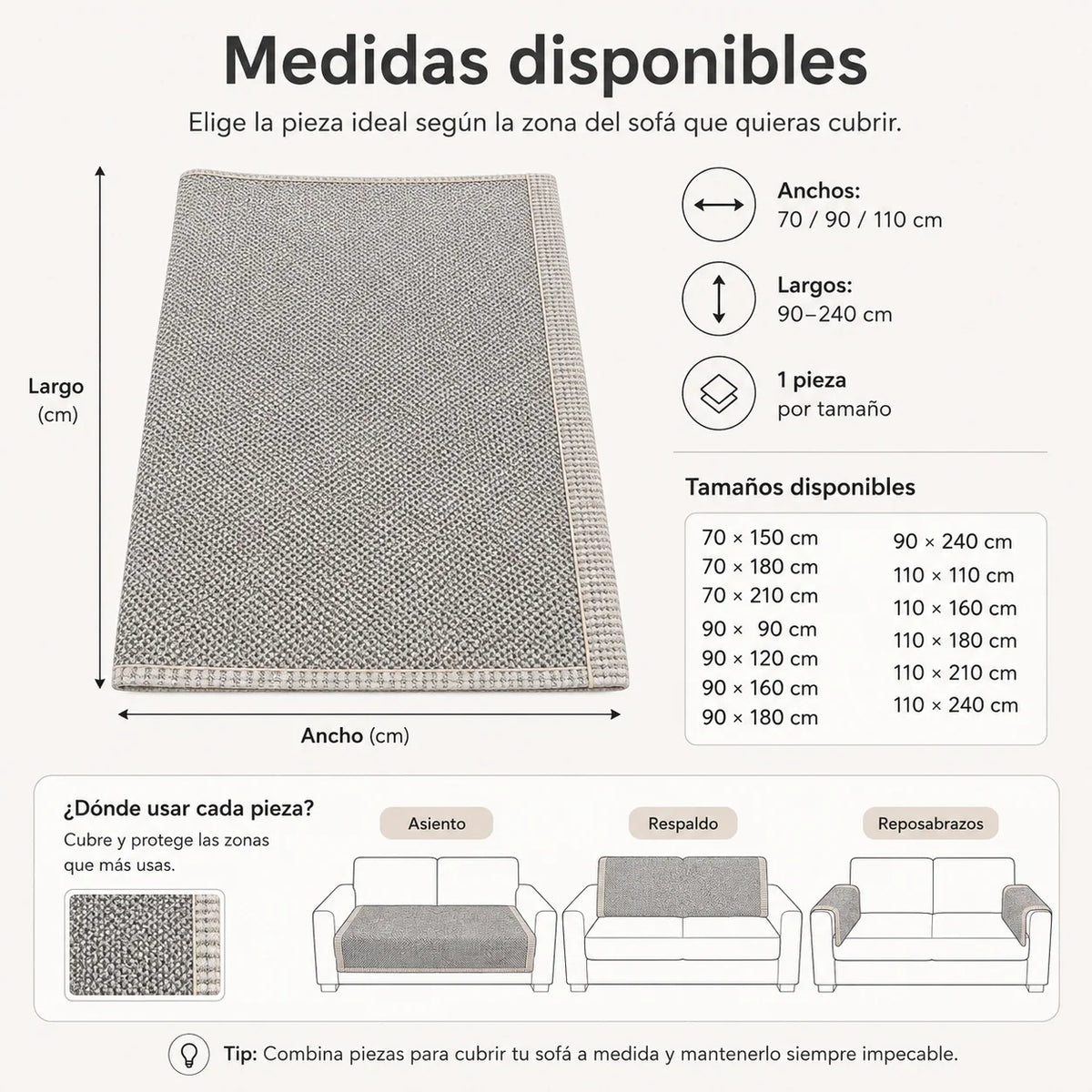 Sofa Cover Modular Quilted Cotton-Linen Non-Slip Backing