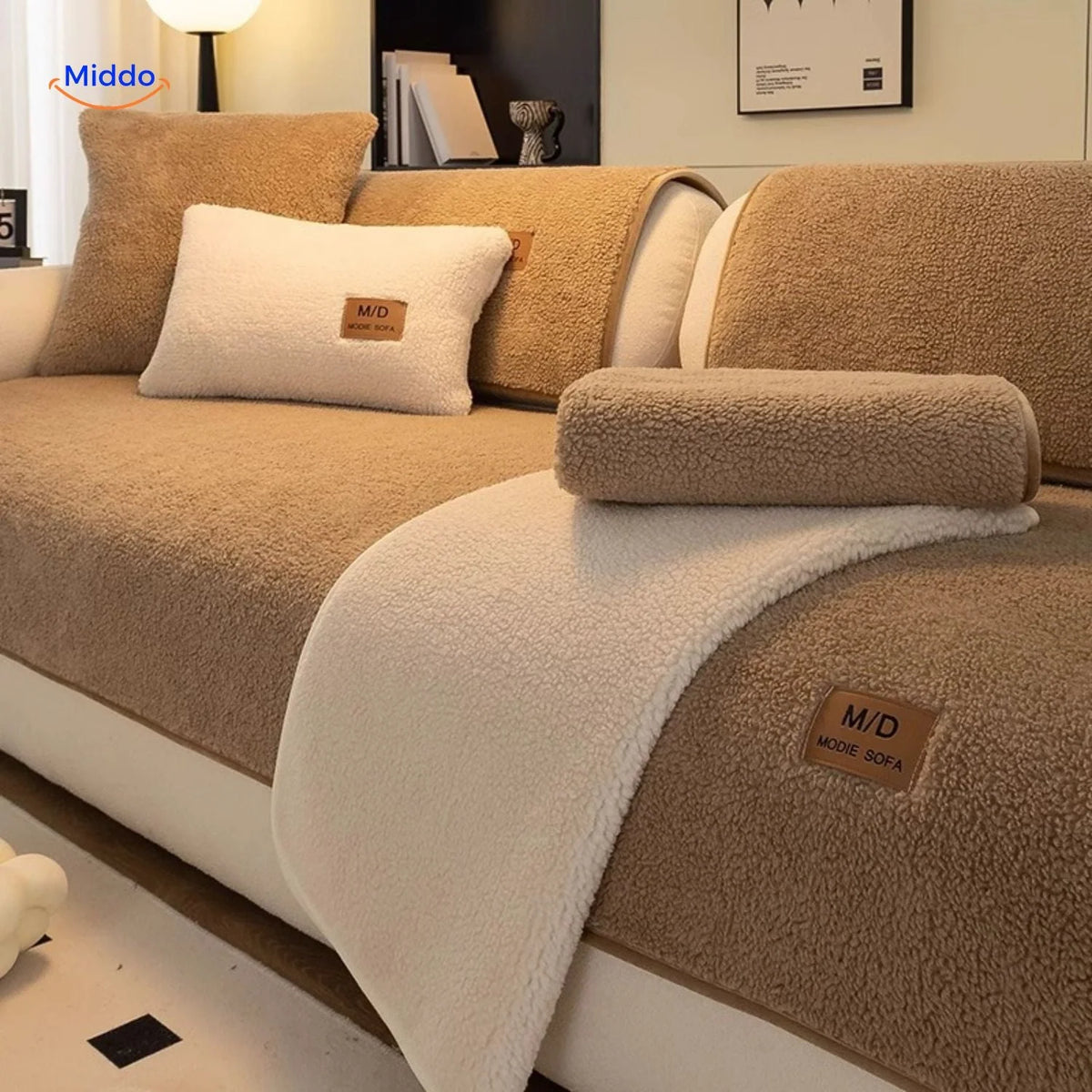 Sofa Cover Plush Faux Fur Non-Slip Backing Wipe-Clean Surface