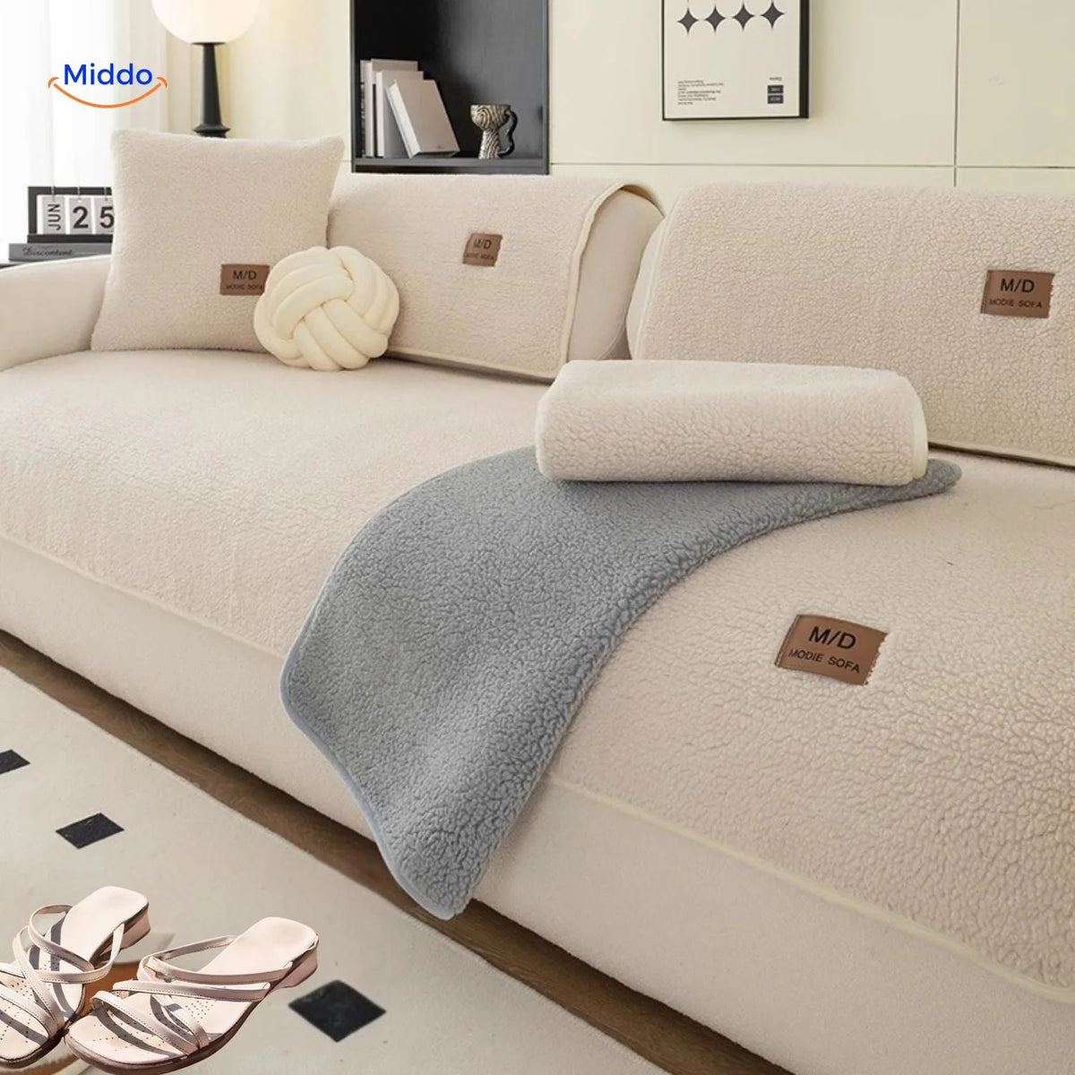 Sofa Cover Plush Faux Fur Non-Slip Backing Wipe-Clean Surface
