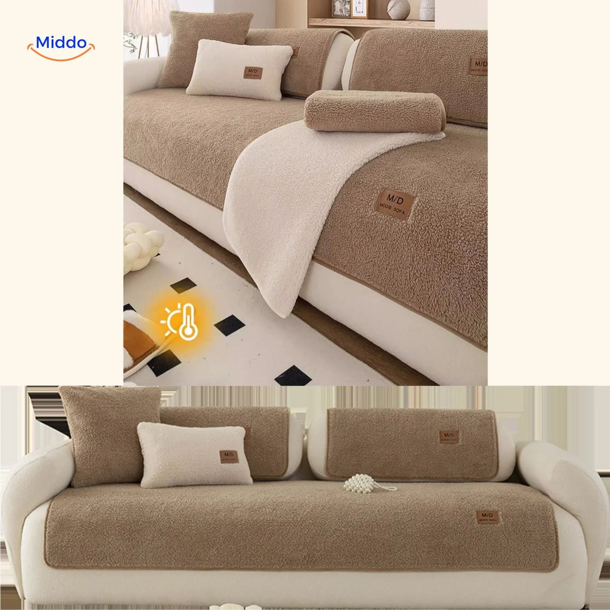 Sofa Cover Plush Faux Fur Non-Slip Backing Wipe-Clean Surface