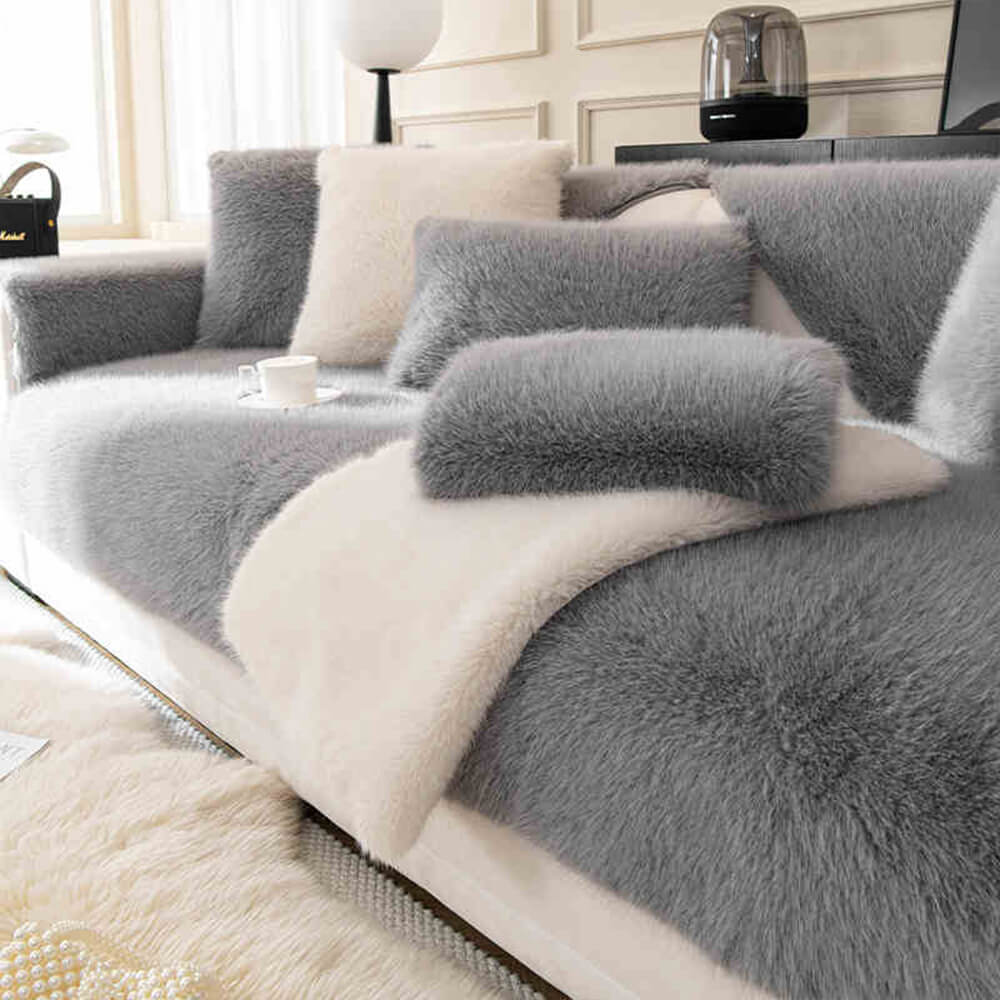 Sofa Cover Plush Faux Fur Non-Slip Machine Washable