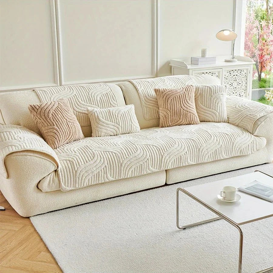 Sofa Cover Velvet Wave Stripe Non-Slip Washable