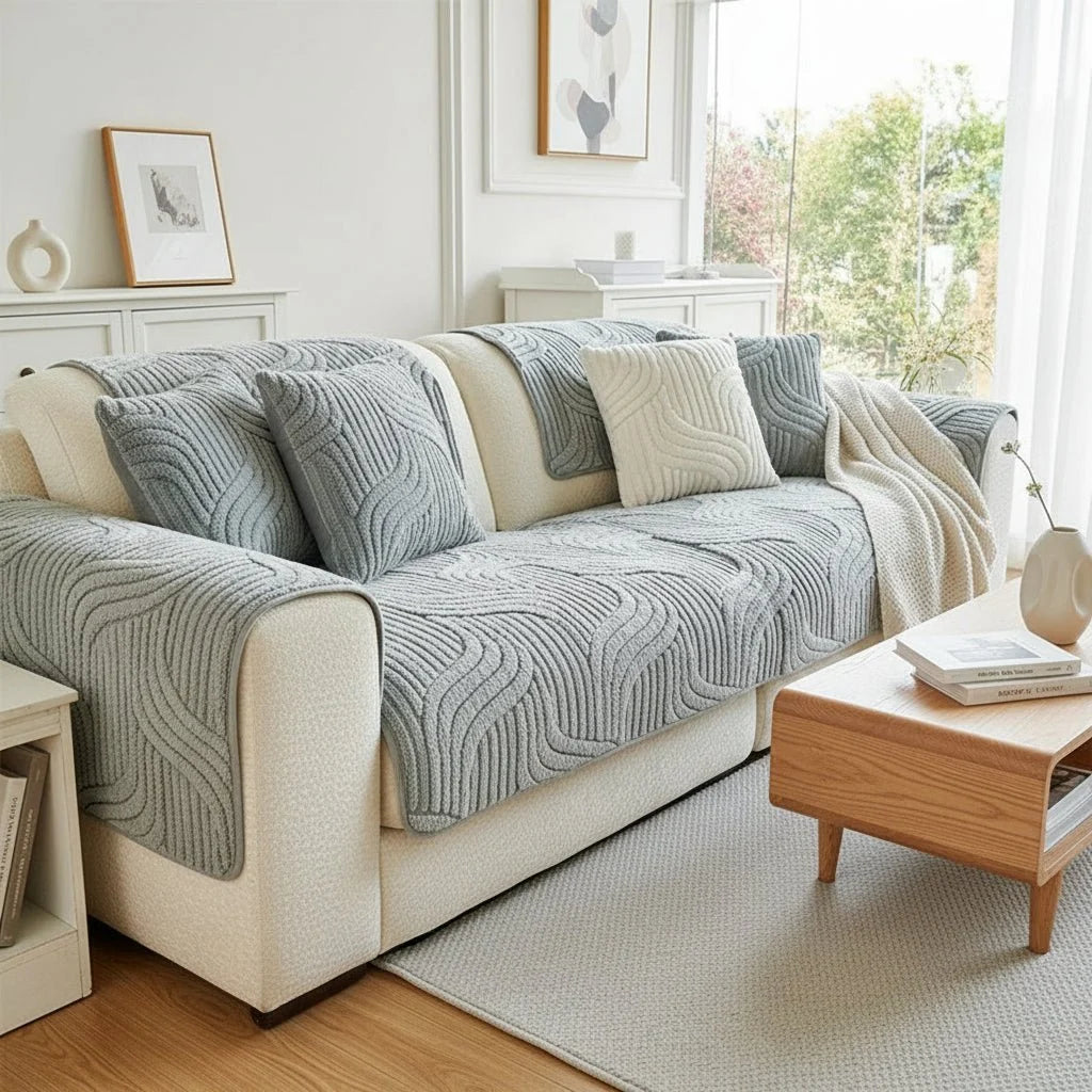 Sofa Cover Velvet Wave Stripe Non-Slip Washable