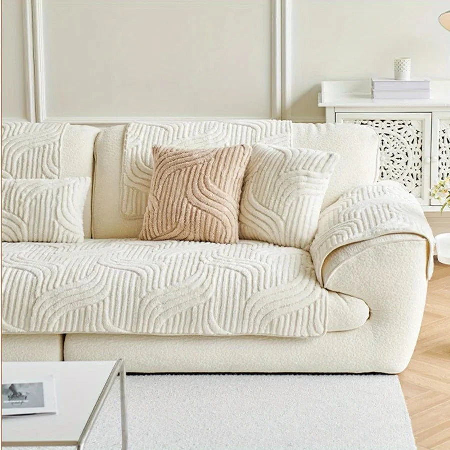 Sofa Cover Velvet Wave Stripe Non-Slip Washable