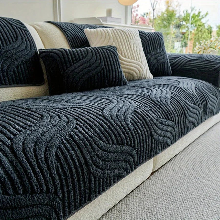 Sofa Cover Velvet Wave Stripe Non-Slip Washable
