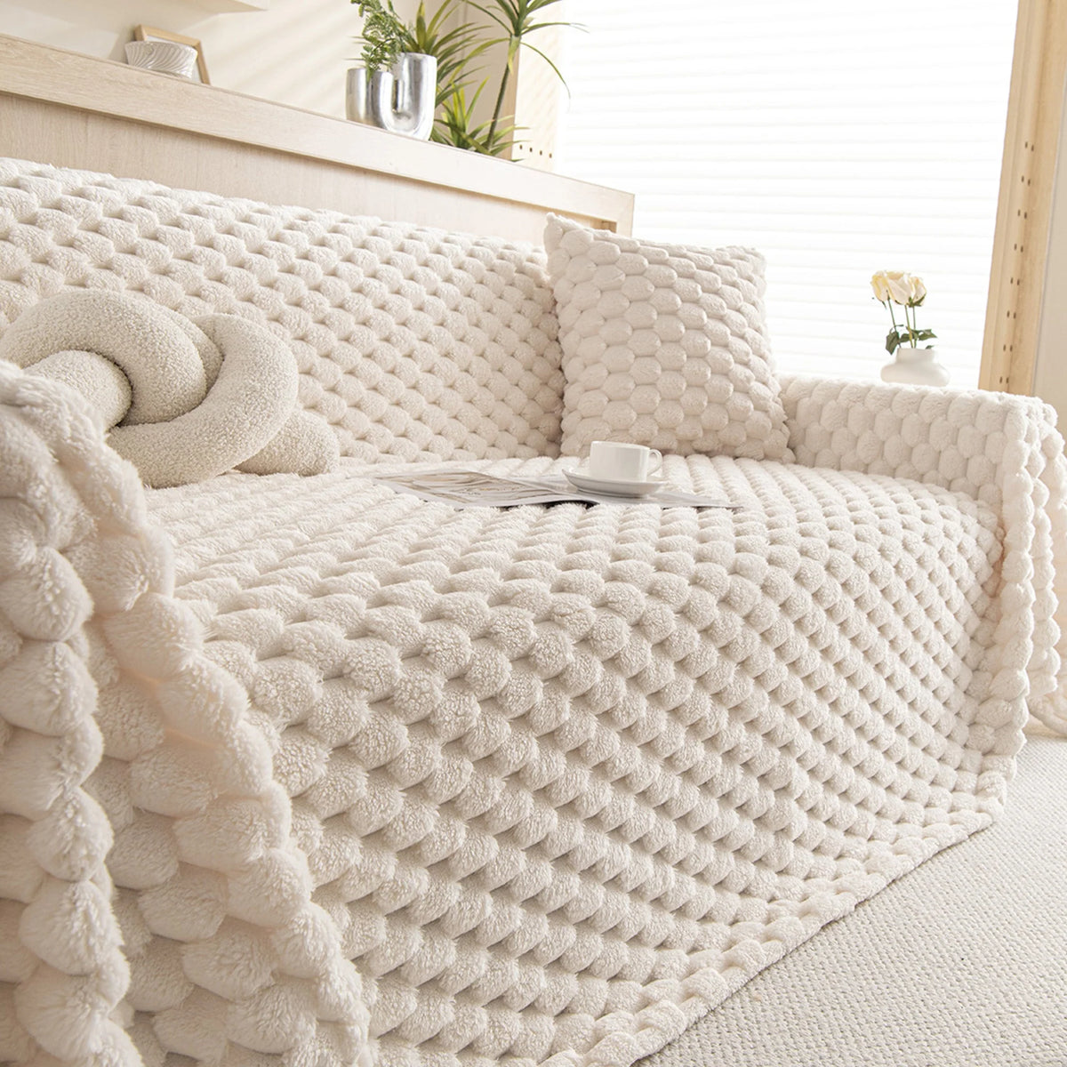 Sofa Cover Woven Fabric Machine Washable Pet & Stain Protection