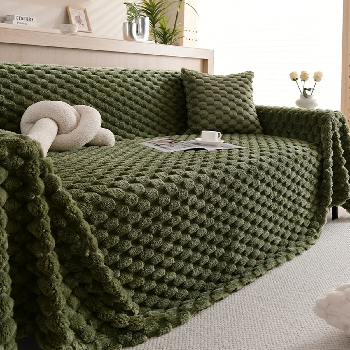 Sofa Cover Woven Fabric Machine Washable Pet & Stain Protection