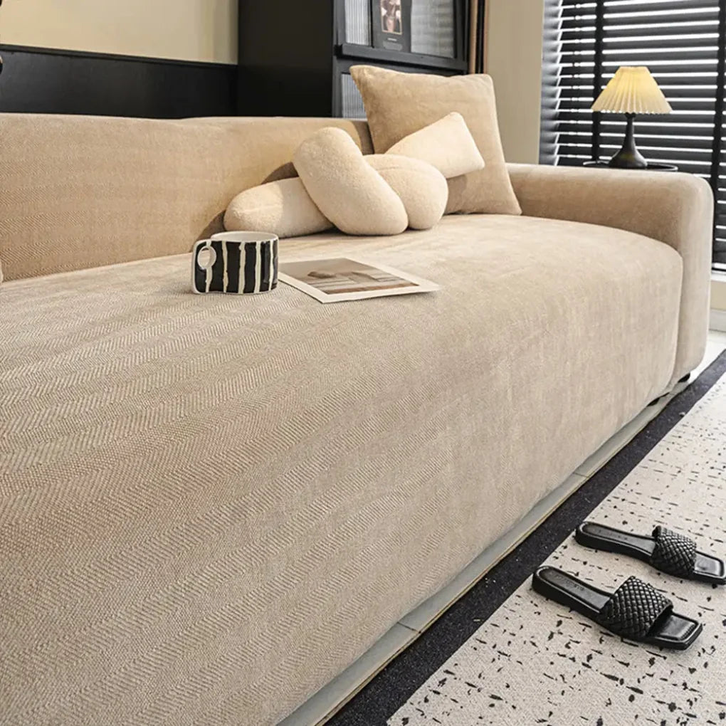 Sofa Slipcover Herringbone Stretch Fit Full Coverage Machine Washable
