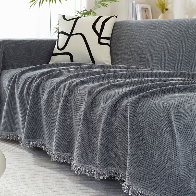 Sofa Throw Blanket Chenille Herringbone Machine Washable Sofa Protector