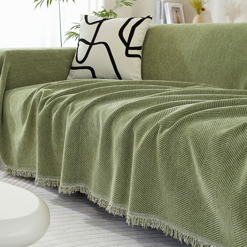 Sofa Throw Blanket Chenille Herringbone Machine Washable Sofa Protector