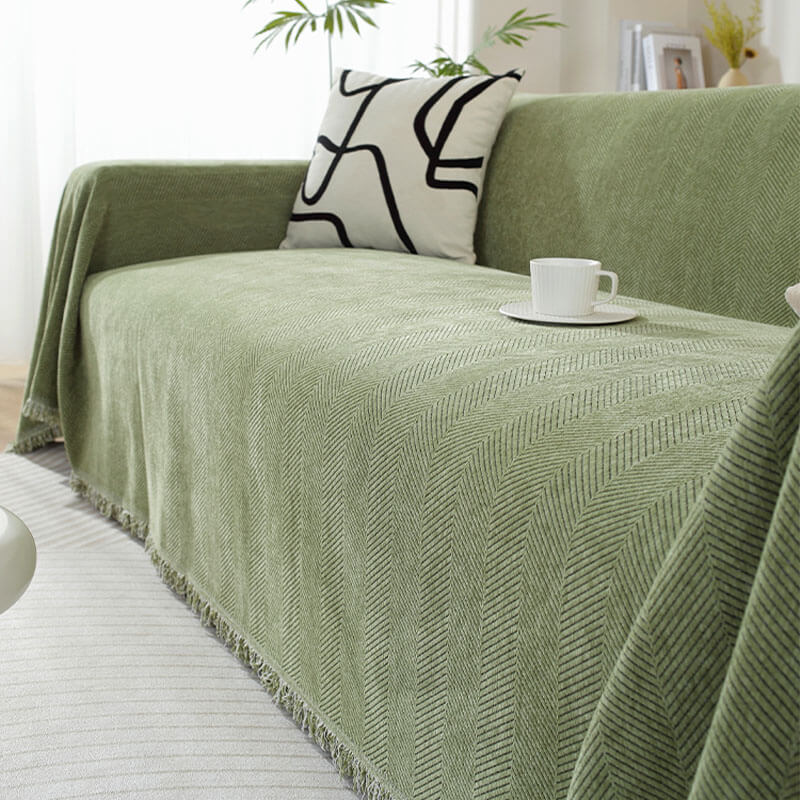 Sofa Throw Blanket Chenille Herringbone Machine Washable Sofa Protector