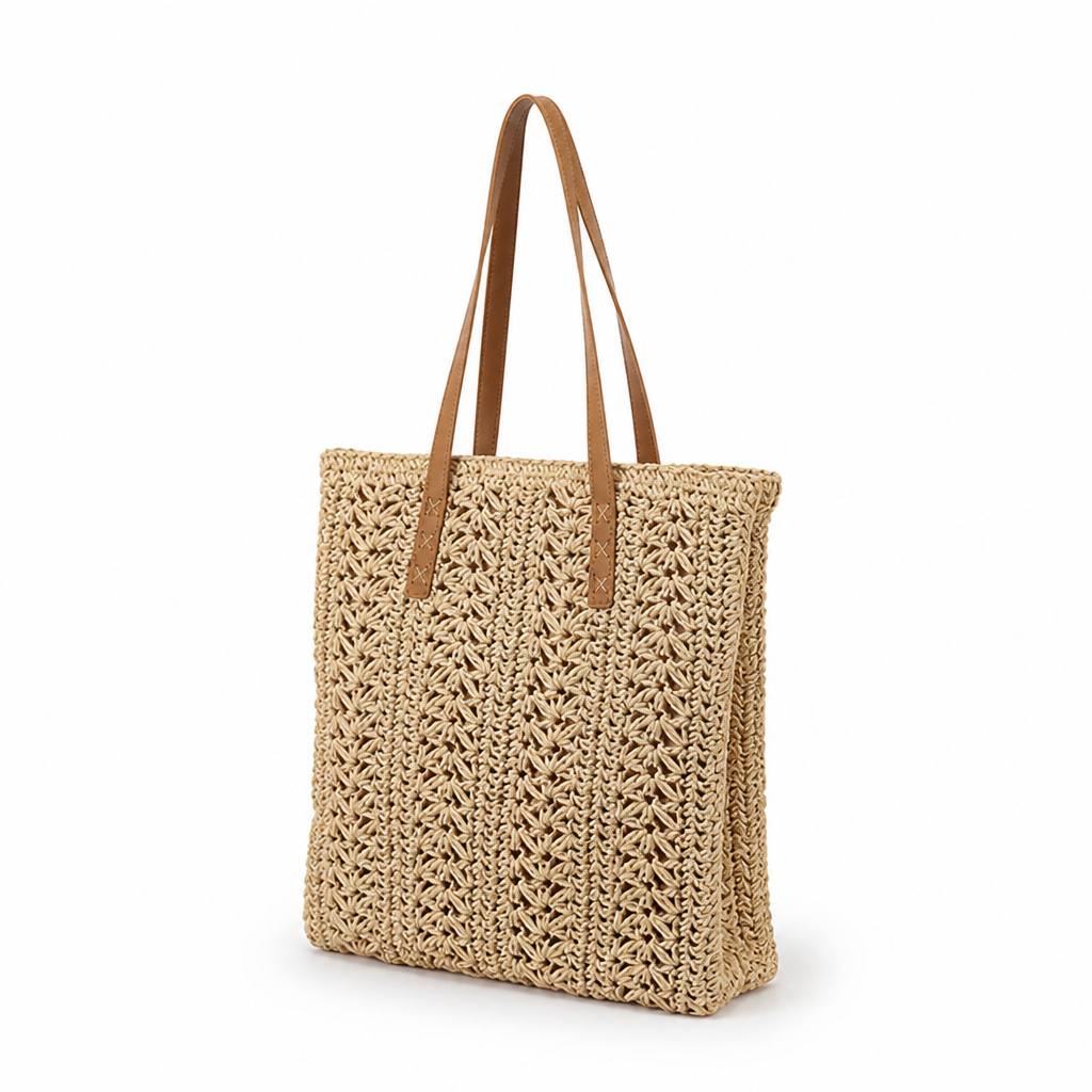Soft Fabric & Leather Handles Beach Bag