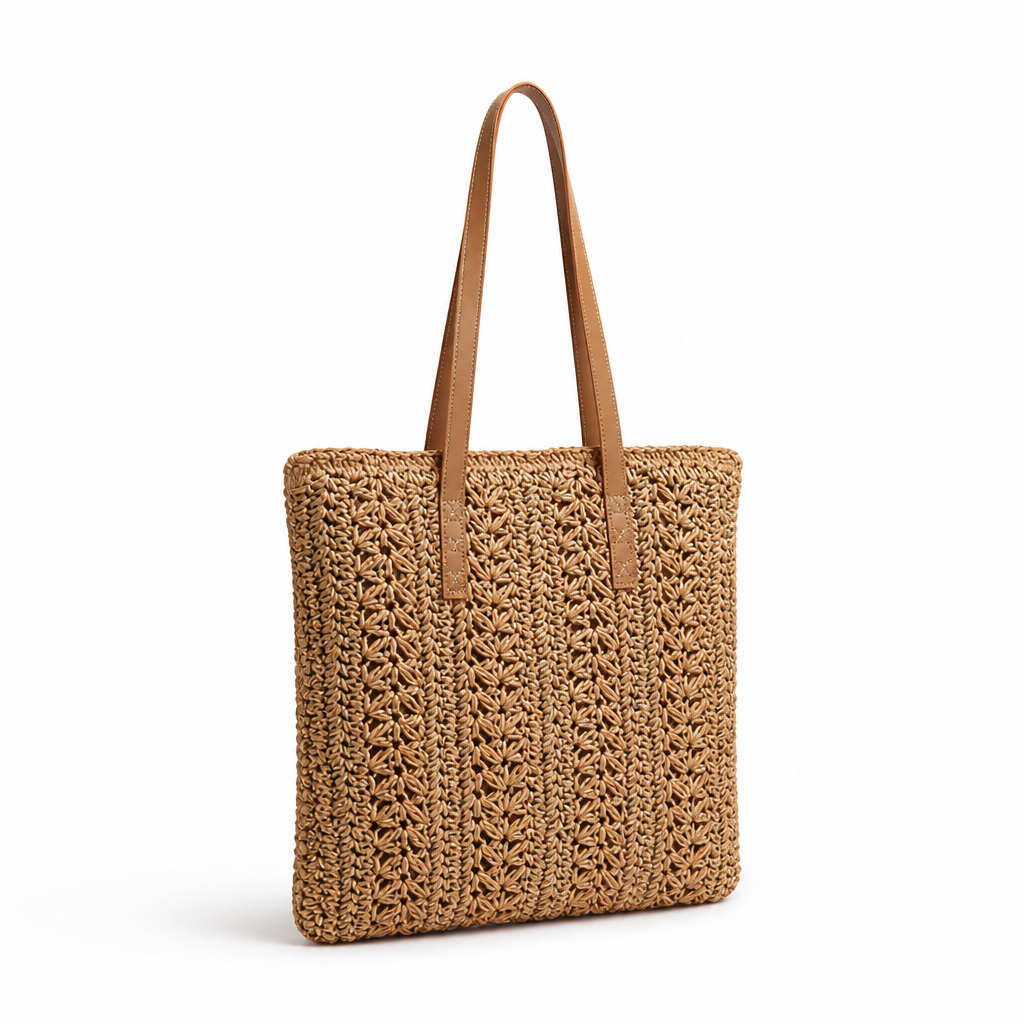 Soft Fabric & Leather Handles Beach Bag