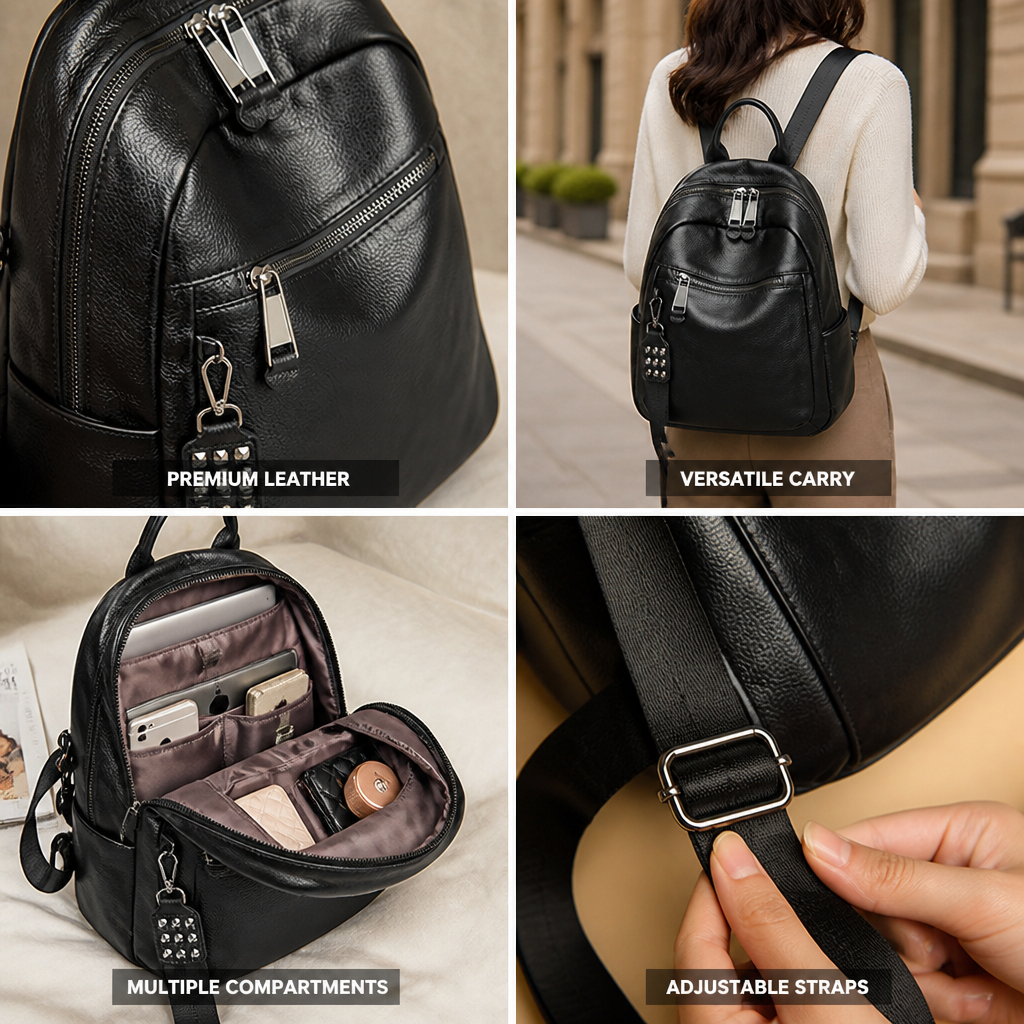 Soft Leather Multi-Compartment Backpack