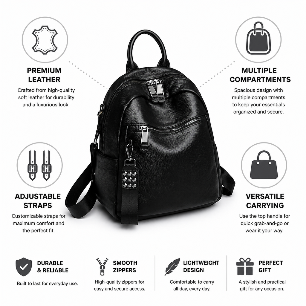 Soft Leather Multi-Compartment Backpack