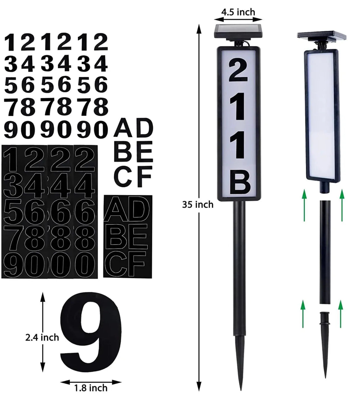 Solar Address Number Sign Lighted Customizable Waterproof