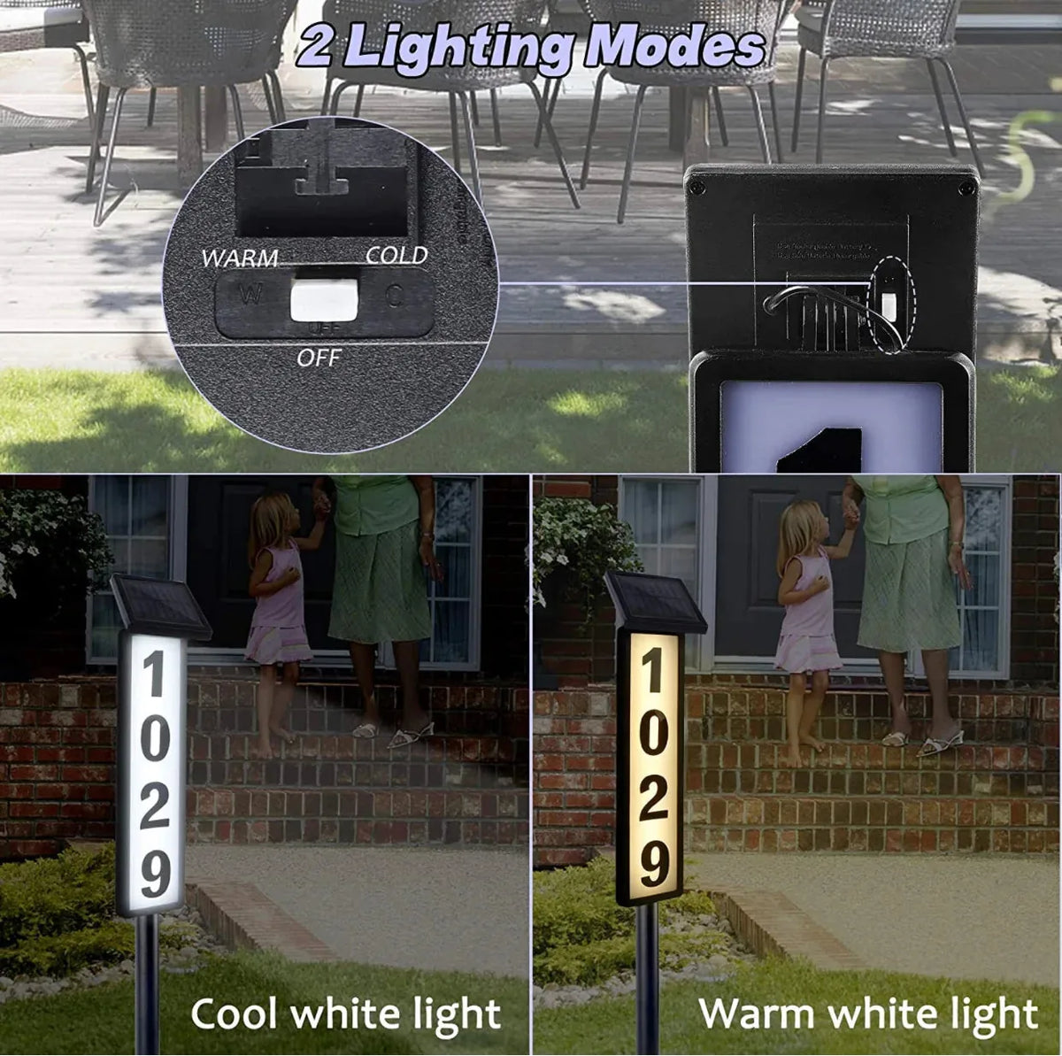 Solar Address Number Sign Lighted Customizable Waterproof