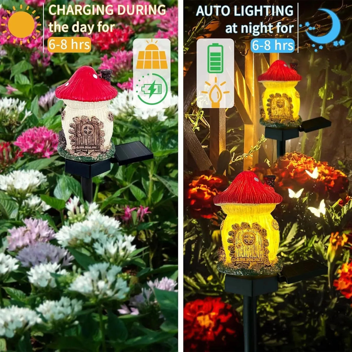 Solar Garden Light Mushroom Cottage Weatherproof