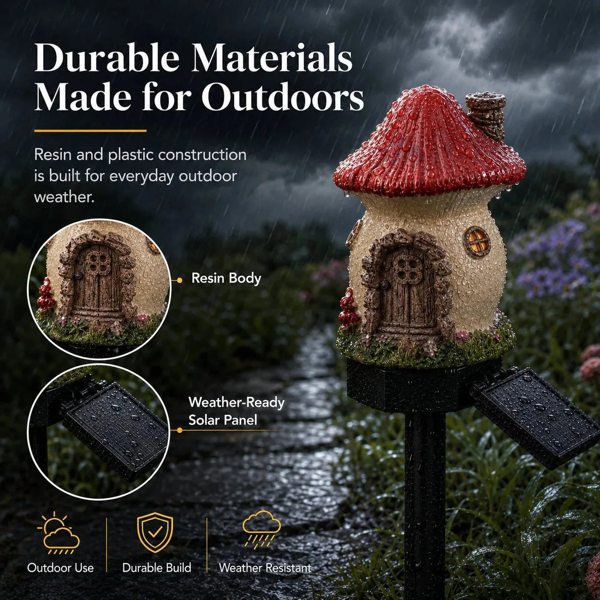 Solar Garden Light Mushroom Cottage Weatherproof
