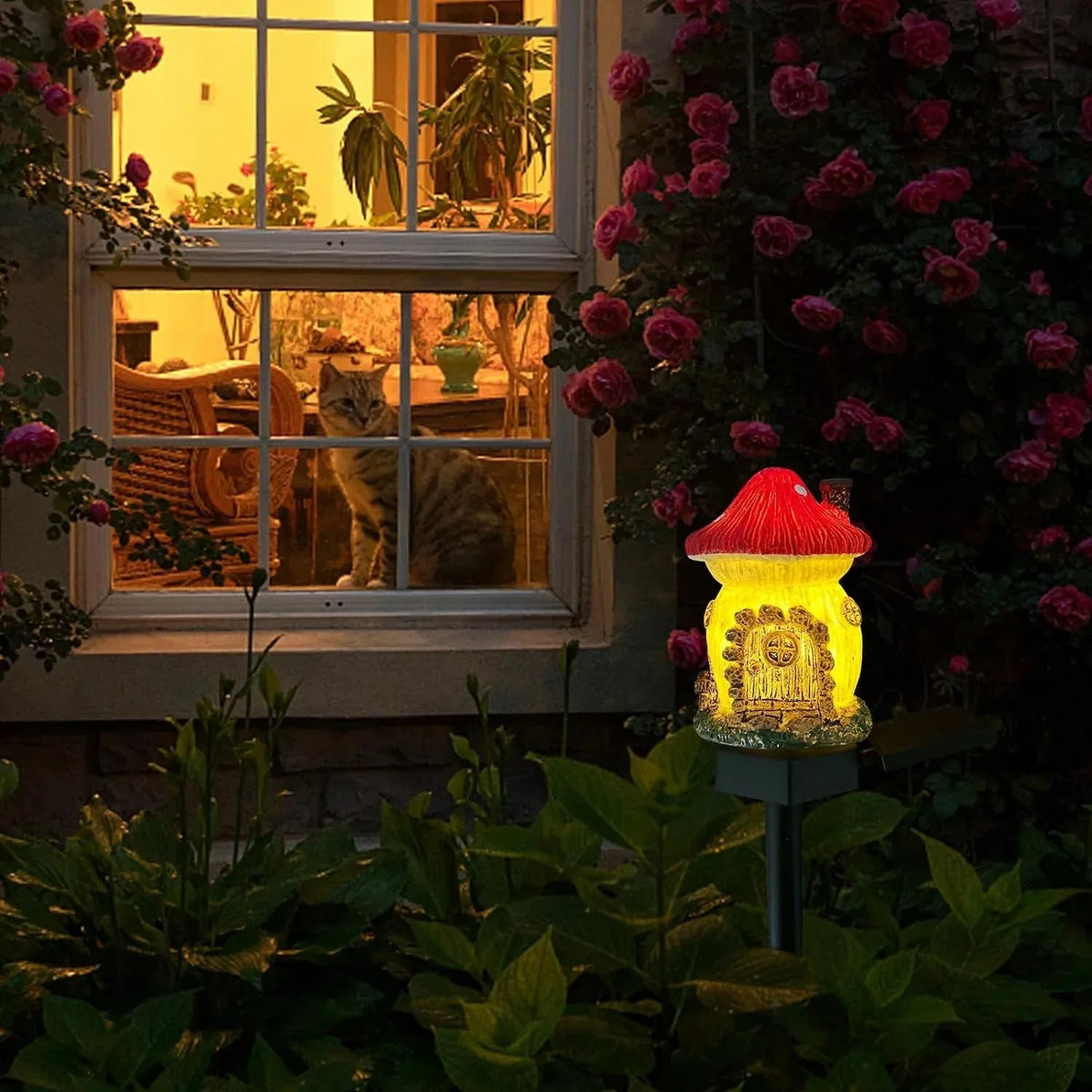 Solar Garden Light Mushroom Cottage Weatherproof