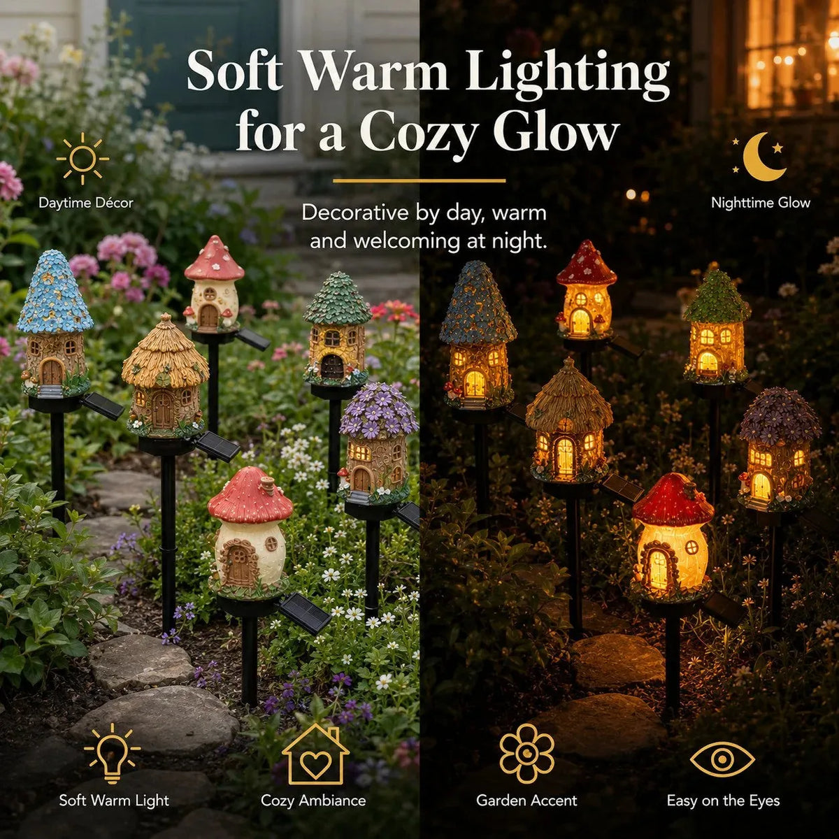 Solar Garden Light Mushroom Cottage Weatherproof