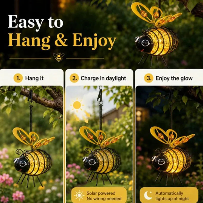 Solar Garden Lights Hanging Bee Design Set of 2