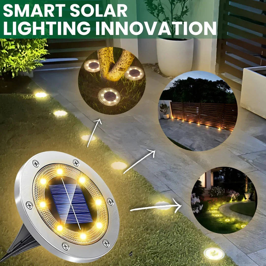Solar Ground Lights Stainless Steel Dusk-To-Dawn Set of 10