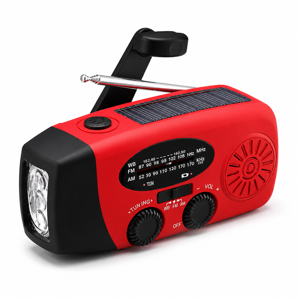 Solar & Hand-Crank Emergency Radio (2000mAh Powerbank & LED Flashlight)
