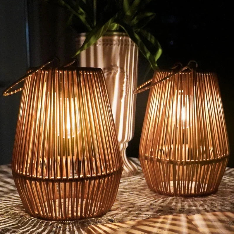 Solar Lantern Woven Rattan IP65 Weather-Resistant