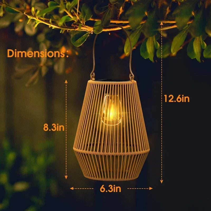 Solar Lantern Woven Rattan IP65 Weather-Resistant