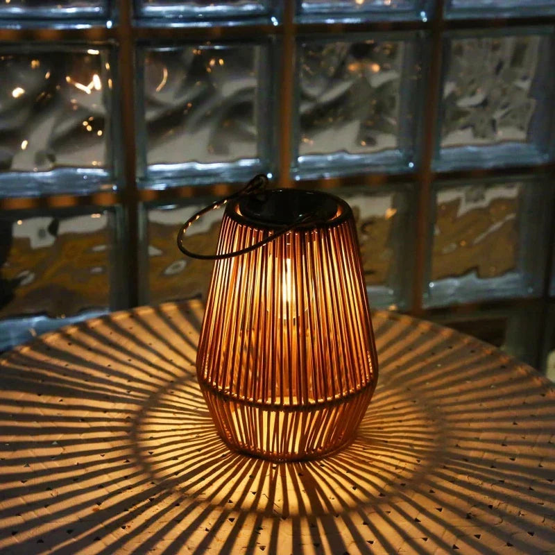 Solar Lantern Woven Rattan IP65 Weather-Resistant