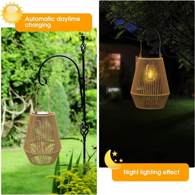 Solar Lantern Woven Rattan IP65 Weather-Resistant