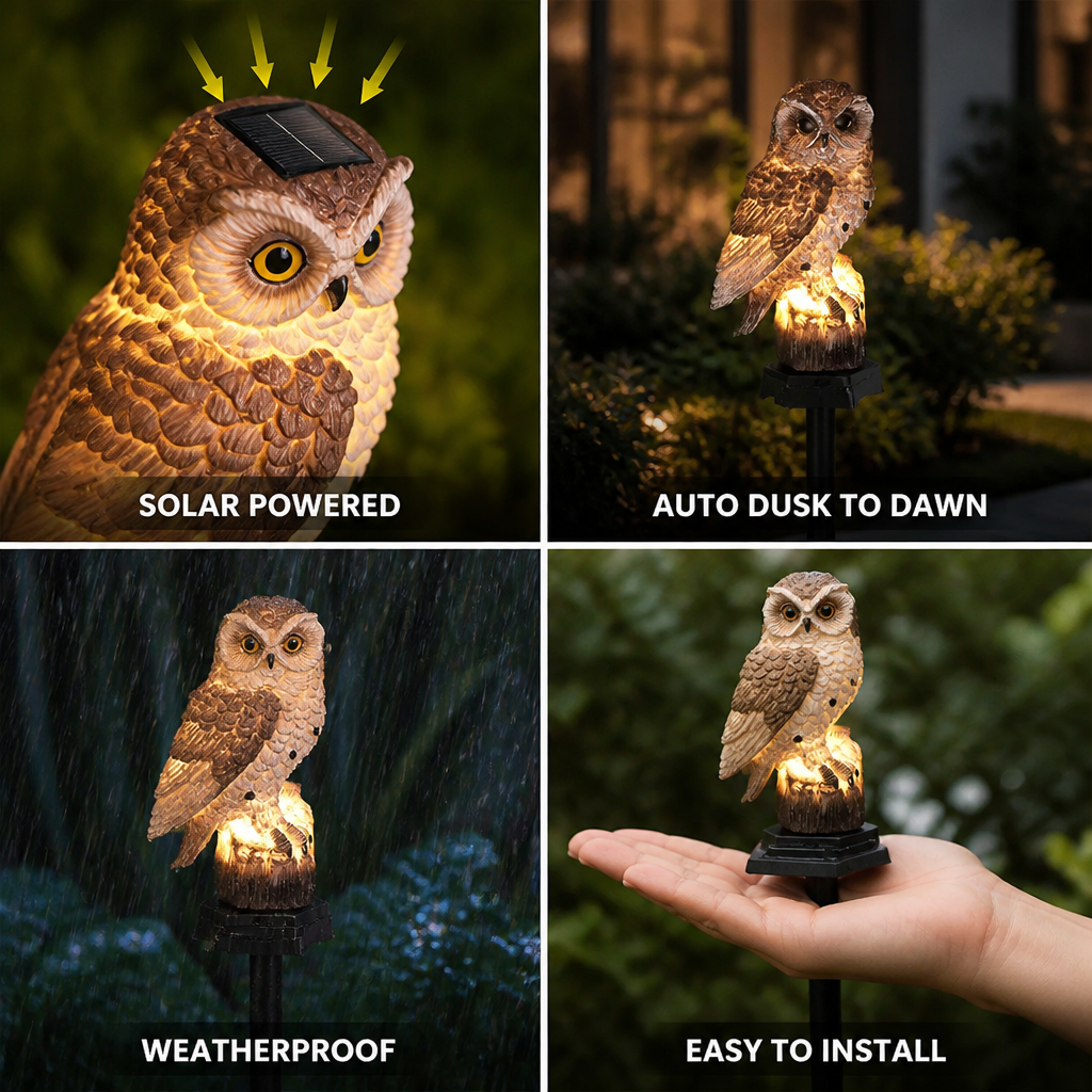 Solar-Powered Auto Dusk-To-Dawn Owl Garden Light