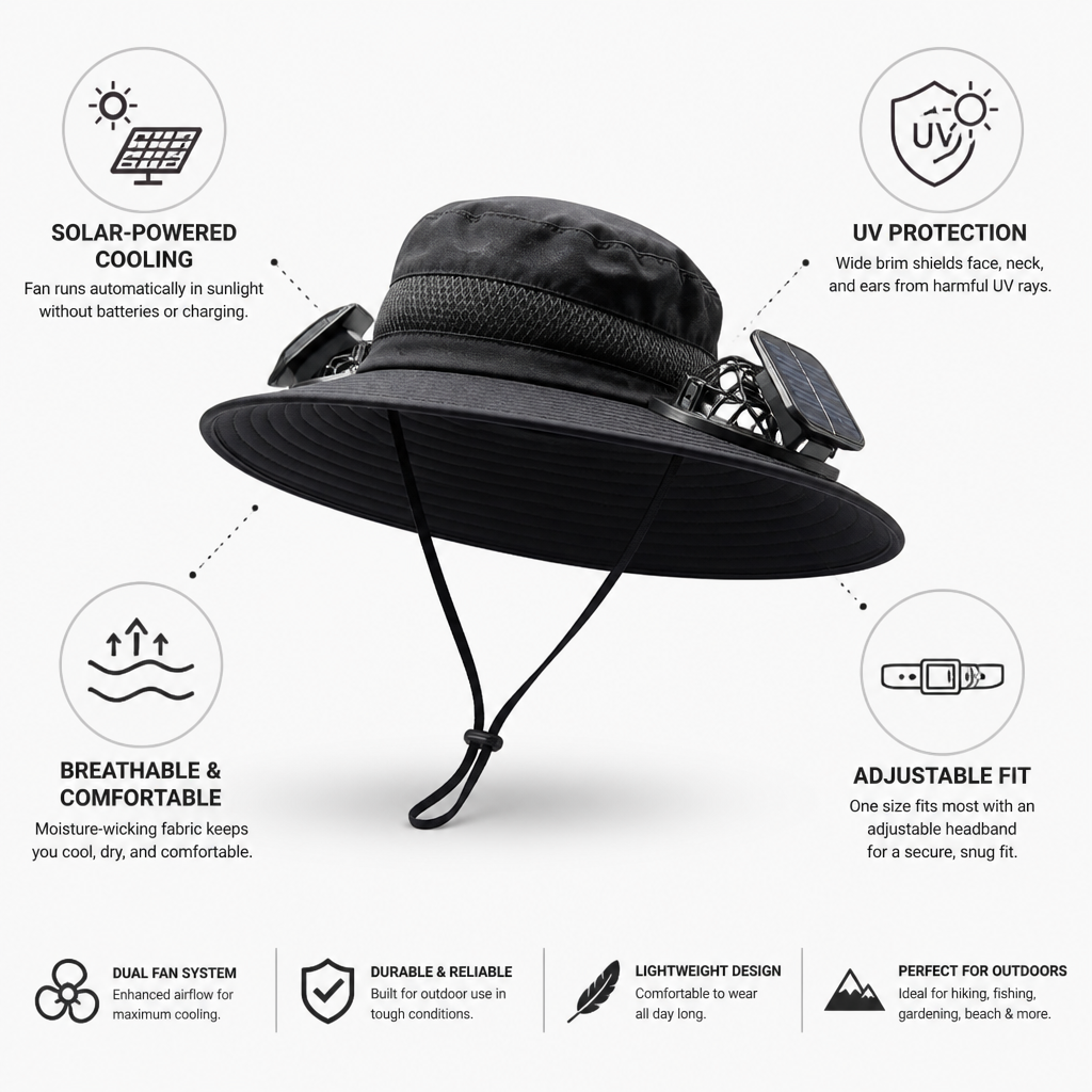 Solar-Powered Fan UV-Protective Wide-Brim Hat