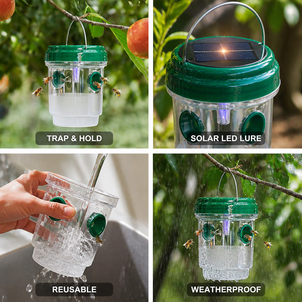 Solar-Powered LED Double-Entry Reusable Wasp Trap