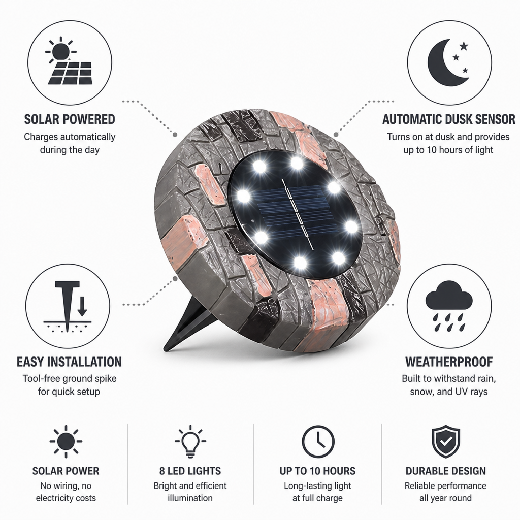 Solar-Powered LED Dusk-Sensor Path Lights (Set of 8)
